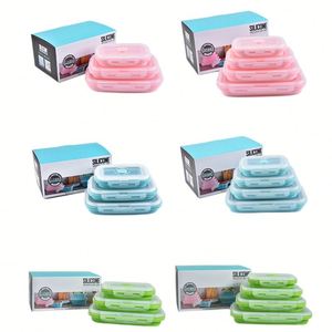 <b>Kitchen</b> Leftover Meal <b>Box</b> Stacking Silicone Bento Lunch <b>Box</b> Collapsible Silicone Food <b>Storage</b> Container with Lids & Vent - Product Image 3