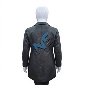 Women's Long Black Woolen Bomber <b>Jacket</b> Full Sleeve Turn-down Collar Single Breasted <b>Winter</b> Warm Fur Trim - Product Image 2