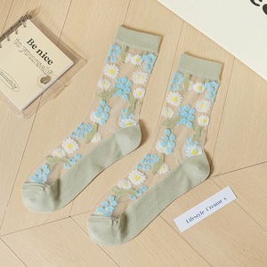 Spring Summer Women Thin Transparent Glass <b>Silk</b> <b>Socks</b> Cute Floral Crystal <b>Socks</b> Japanese Style Mid Calf Ins Trendy <b>Socks</b> - Product Image 5