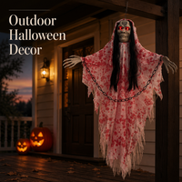 Décoration d'Halloween SIPKLR 59'' : Fantôme suspendu animé avec yeux lumineux et sons effrayants pour jardin et maison hantée