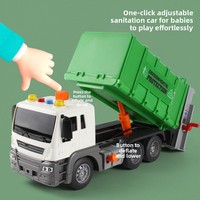 Camión de Basura de Juguete Grande 1:16 con Inercia para Niños, Simulación de Camión de Saneamiento con Contenedor de Basura Inflable y Elevable, Juguete de Limpieza y Recogida de Basura