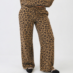 Pantalon large pour femme, imprimé léopard original, taille haute, coupe ample, décontracté, tendance, streetwear - Product Image 1
