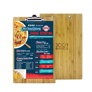 Menu en bois de haute qualité à panneau unique, panneaux de menu flexibles en bois pour restaurant, clips de fixation, couverture de menu en métal - Product Image 4