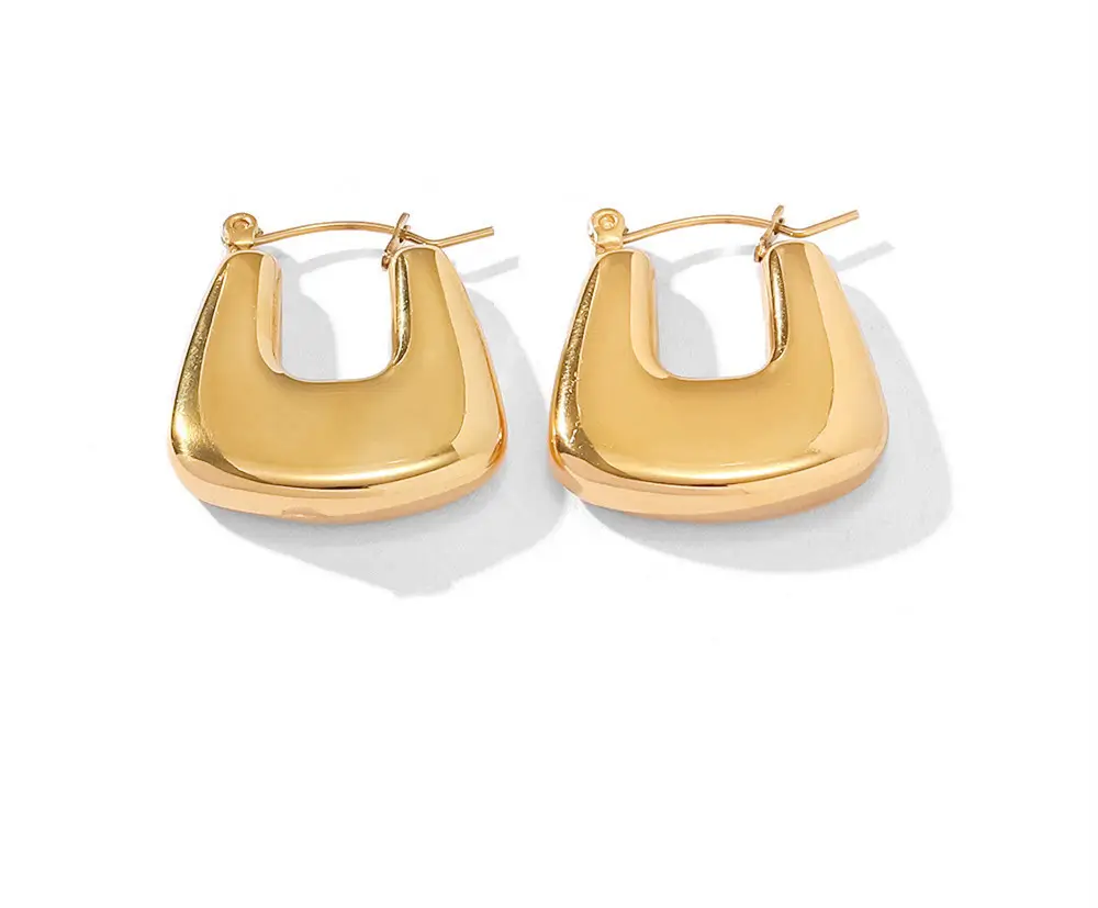 Boucles d'oreilles pendantes en acier inoxydable plaqué or 18 carats Vintage explosif géométrique irrégulier creux C motif