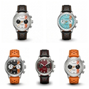 Montre chronographe automatique OEM distinctive, bracelet en cuir véritable orange, boîtier en acier inoxydable, montres pour hommes, logo personnalisé de luxe - Product Image 3