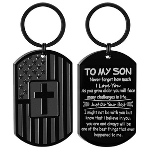<span class=keywords><strong>Porte</strong></span>-clés en métal avec drapeau américain noble et croix, texte inspirant gravé, cadeau pour <span class=keywords><strong>fils</strong></span>, papa, mari, petit ami - Product Image 3