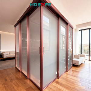 L-shaped <strong>Sliding</strong> Door Glass <strong>Partition</strong> <strong>Wall</strong> for Office Conference Room Living Room No Bottom Track Soft Closing Frame Glass Door - Product Image 1