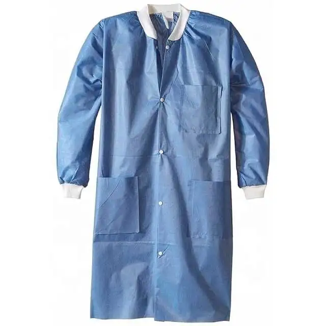 Knit cuff disposable lab coat PP/SMS lab coats unisex for hospital and laboratory