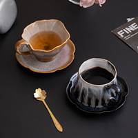 Ensemble tasse et soucoupe à café artistique vintage de luxe léger en céramique Kiln-Change High-Looks 300 ml pour le thé de l'après-midi à la maison