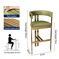 Tabouret de bar avec siège rembourré en cuir, structure en acier inoxydable doré titane, chaise de bar haute pour comptoir ou îlot de cuisine