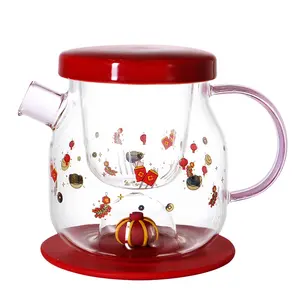 新款玻璃茶壶，带4个玻璃杯，带陶瓷盖玻璃茶壶，带硅胶垫定制设计 & 形状 & 标志 & 包装