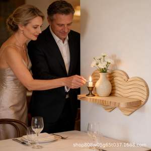 Étagère murale en bois de forme irrégulière, couleur naturelle, simple niveau, pour l'affichage d'objets décoratifs - Product Image 3