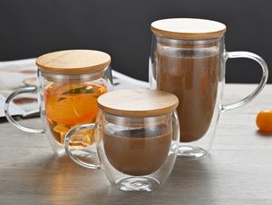 Di alta qualità resistente al calore doppia parete tazza di vetro con coperchio di bambù per la casa e <span class=keywords><strong>bar</strong></span> 16oz vetro borosilicato tazza tazza di caffè - Product Image 5
