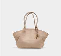 Sac fourre-tout souple en similicuir croco gaufré en forme d'aile, élégant avec anse supérieure à nœud et quincaillerie dorée, sac à bandoulière décontracté pour le quotidien, le bureau et le shopping