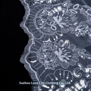 Classic Trendy Sequin Tail One-Layer 300cm 100% Polyester Lace Edge Wedding Veil Embroidered Appliques Decoration Bridal Model - Product Image 3