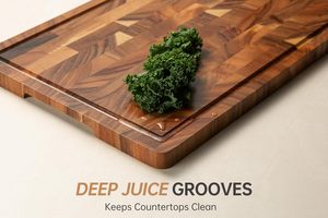 Planche à découper en bois d'acacia avec rainure pour les jus, planche de cuisine réversible en bois de bout - Product Image 4