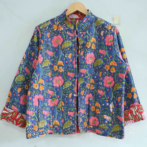 แจ็คเก็ตพิมพ์ลายอินเดียแจ็คเก็ตพิมพ์บล็อกทำด้วยมือแจ็คเก็ตผ้านวมแจ็คเก็ตแขนยาวเสื้อโค้ทผู้หญิงฤดูหนาวแจ็คเก็ตสไตล์โบโฮ - Product Image 1