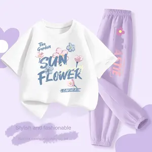 2025 Meninas Novo Casual Verão Outerwear Conjunto De Duas Peças Puro Algodão Fácil Jogo Impresso De Malha - Product Image 3