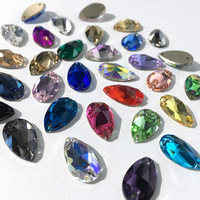 Appliques de fleurs en strass biseautées, en verre, en forme de goutte d'eau, à dos plat, cousues à la main, non thermocollantes, pour vêtements et robes de mariée