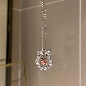 S925 Pure Silver Princess Style Bow <b>Pink</b> Diamond <b>Necklace</b> Versatile Daily Use Collarbone Light Luxury Sweet Fashion Pendant - Product Image 3