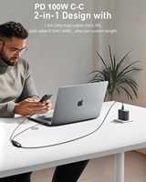 CE/FCC/ROHS Nylon Tressé PD 100W 2 en 1 Câble de Charge Rapide USB Type-C Câble pour iPhone 16/15/lPad Air/MacBook Pro/Galaxy S23