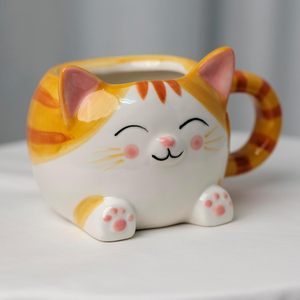 Taza de Café con Diseño de Gato Adorable - 16 oz, Cerámica Hecha a Mano, Regalo para Amantes de los <span class=keywords><strong>Gatos</strong></span>, Apta para Microondas, Congelador y Lavavajillas, Diseño de Gato Naranja - Product Image 4