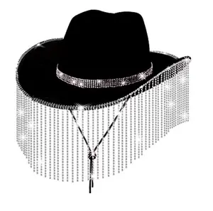 قبعة راعية بقر بلينغ بشراشيب مرصعة بالماس بتصميم أنيق امرأة لطيفة