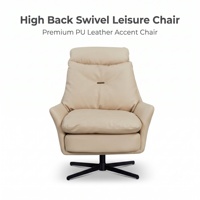 Fauteuil pivotant en similicuir, fauteuil de salon moderne à dossier haut, fauteuil pivotant avec base en étoile métallique pour salon, bureau