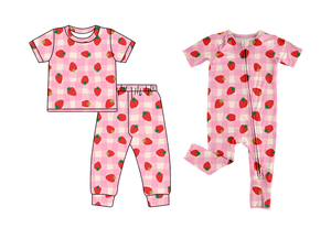 Conjuntos de Pijamas para Niños, Estilo Casual, Color Rosa Fresa a Cuadros, Transpirables, Ropa de Dormir para Bebés, Peleles, Conjuntos a Juego para Hermanas, Venta al Por Mayor - Product Image 3