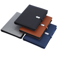 Carpeta de anillas recargable A5 de cuero PU con logotipo personalizado, batería externa de 8000 mAh con carga inalámbrica y cable 3 en 1, cuaderno con batería externa.