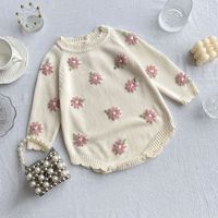Modischer Herbst-Winter Baby Langarm-Strampler Blumenmuster Baumwolle Baby Mädchen Strick-Bodys Strampler Pullover