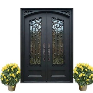 Vente directe d'usine, portail de villa de style européen, serrure à combinaison en fer forgé, antivol, acier, verre, porte d'entrée de villa - Product Image 4