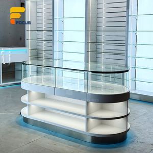 Vetrina Espositiva <span class=keywords><strong>in</strong></span> Vetro Bianco Personalizzata con Illuminazione LED, Design Curvo per Bancone Retail, Arredamento Negozio a Vista Completa - Product Image 1