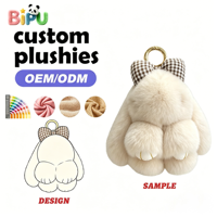 Porte-clés en peluche mini lapin en gros, rembourré en coton PP, fourrure de lapin Rex, porte-clés animal en peluche, fabricant OEM de pendentifs en peluche