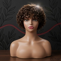 Perruques Courtes Afro Kinky 100% Cheveux Humains Péruviens Noirs Naturels, Perruque Tendance en Stock, Cheveux Péruviens Pré-coupés avec Dentelle