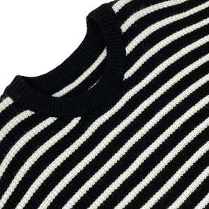 Suéter de punto grueso con rayas horizontales en blanco y negro, estilo oversize con hombros caídos, para mujer, OEM - Product Image 2