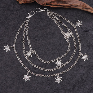 เข็มขัดตกแต่งลายดาวฮิปฮอปหลายชั้น สีเงินทิเบต สไตล์พังก์ โลหะ สำหรับสวมใส่ในชีวิตประจำวัน - Product Image 3