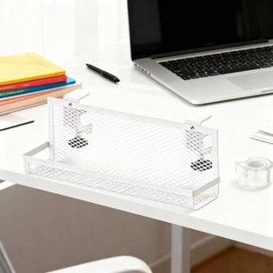 Under-Desk Storage Rack Rectangle <b>White</b> 37.9x12.8x13cm <b>Hook</b> Type Durable Office Organizer Cable Management Basket - Product Image 4