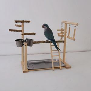 Doğal ahşap çevre dostu kuş Cockatiel papağan için <span class=keywords><strong>stand</strong></span>ı-levrek <span class=keywords><strong>stand</strong></span>ı çıkarılabilir tepsi 2 paslanmaz çelik bardak salıncak - Product Image 4