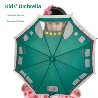 Parapluie semi-automatique pour enfants à long manche, avec fenêtre transparente, conception renforcée résistante au vent, tige droite, simple