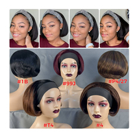 Nouvelle Arrivée Perruque Bob Courte Pixie de 8 Pouces avec Bandeau, Perruque Cheveux Humains Sans Colle, Perruques Écharpe Pas Chères en Gros, Demi-Perruque Bouclée pour Femmes Noires