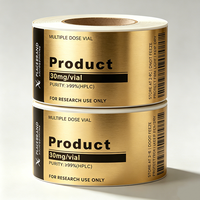 Etiquetas Autoadhesivas de Vinilo Dorado de Primera Calidad para Viales de Péptidos, 3ml/10ml/30ml, Forma Personalizada, Código de Barras, Resistentes al Agua y al Calor