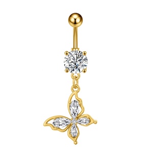 Anneaux de nombril pendulants 14G en acier inoxydable doré, bijoux de <span class=keywords><strong>piercing</strong></span> de nombril, papillon en zircon cubique, piercings corporels de mariage pour femmes - Product Image 2