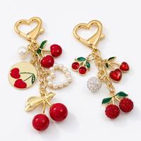 Kersenparel Hart Fruit Zinklegering Lichtgewicht Handgemaakte Leuke Cartoon Rugzak Charme Sleutelhanger Cadeau voor Vrouwen Meisjes Groothandel