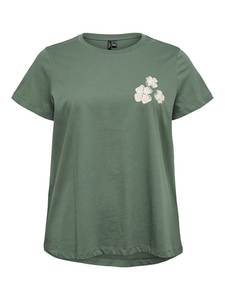 Camiseta verde con estampado floral para mujer – Camiseta informal de algodón con cuello redondo y manga corta con estampado minimalista de flores para uso diario - Product Image 2