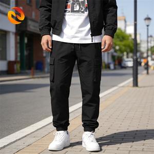 <span class=keywords><strong>Pantaloni</strong></span> Jogger Stile Cargo Neri, <span class=keywords><strong>Pantaloni</strong></span> Sportivi Larghi da Uomo con Elastico in Vita, <span class=keywords><strong>Pantaloni</strong></span> Sportivi Personalizzati con Grandi Tasche Cargo - Product Image 4