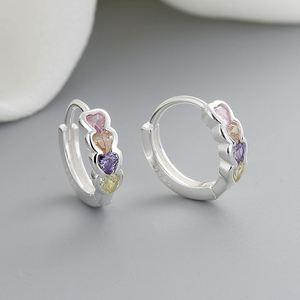 Pendientes de Aro Huggie de Plata 925 para Mujer, Chapados en Plata, Estilo Vintage, con Circonitas Cúbicas de Colores, Resistentes al Deslustre - Product Image 2
