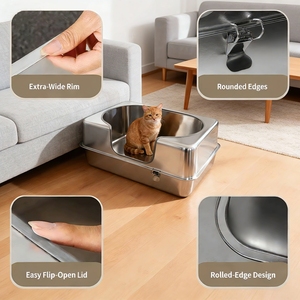 Bac à litière pour chat en acier inoxydable personnalisé sans clips Toilette pour chat de compagnie Taille extra-large Conception épaissie et surélevée - Product Image 2