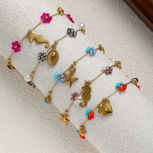 Bracelet tendance anti-ternissement en acier inoxydable plaqué or PVD 14k 18k avec logo personnalisé, motifs éléments marins, pour femmes et hommes, vente en gros - Product Image 3