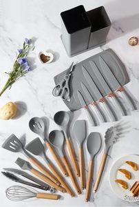19-Piece Durable <b>Silicone</b> Kitchen Utensil Set with Wooden Handles Dishwasher Safe Modern Cookware & Storage - Product Image 3